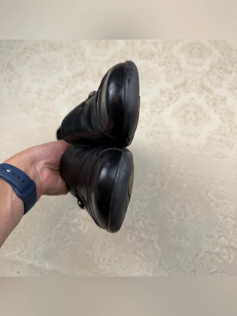 Rockport Black Leather Slip-On Loafers with Stitch Detail